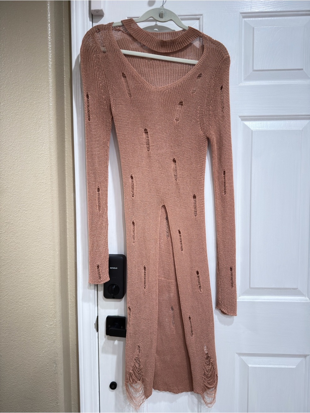 Hot & Delicious Distressed Ribbed Midi Dress in Blush Pink